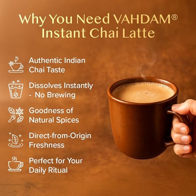 VAHDAM Instant Chai Latte - 10 Sachets (7.7 Oz / 220g) | Authentic Indian Chai with Natural Spices | Just Add Water, No Steeping Required | Creamy Chai Latte Anytime