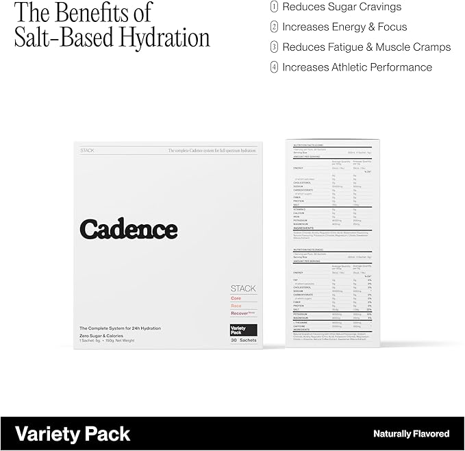 Cadence Sachets Complete Variety Pack - Carton (5g x 30) Science-Backed Hydration | Zero Caffeine | Vegan, Keto & Paleo Friendly | Sodium, Potassium & Magnesium for Performance & Recovery
