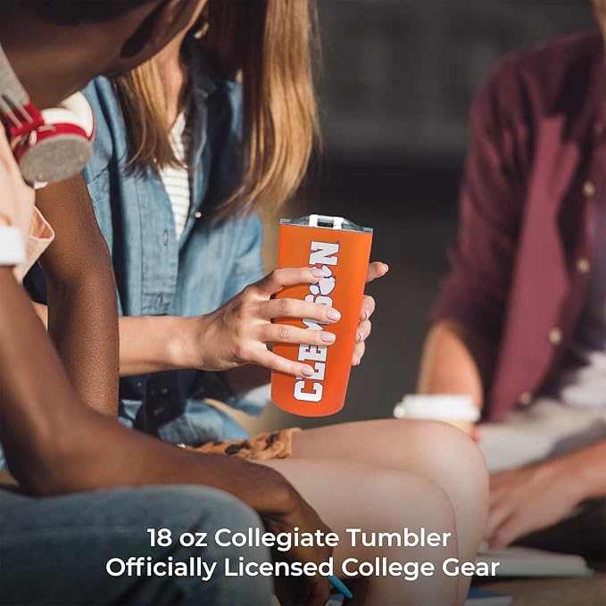 Campus Colors NCAA Stainless Steel Tumbler perfect for Gameday - 18 oz - Double Walled - Keeps Drinks Perfectly Insulated (Clemson Tigers - Orange)