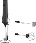 Handheld Milk Frother Wand Rechargeable with Stand - Double Whisk Milk Frother Handheld -3 Speed Levels- Coffee Stirrers Electric Drink Mixer - Coffee Frother Handheld (Upgraded - Black with Stand)
