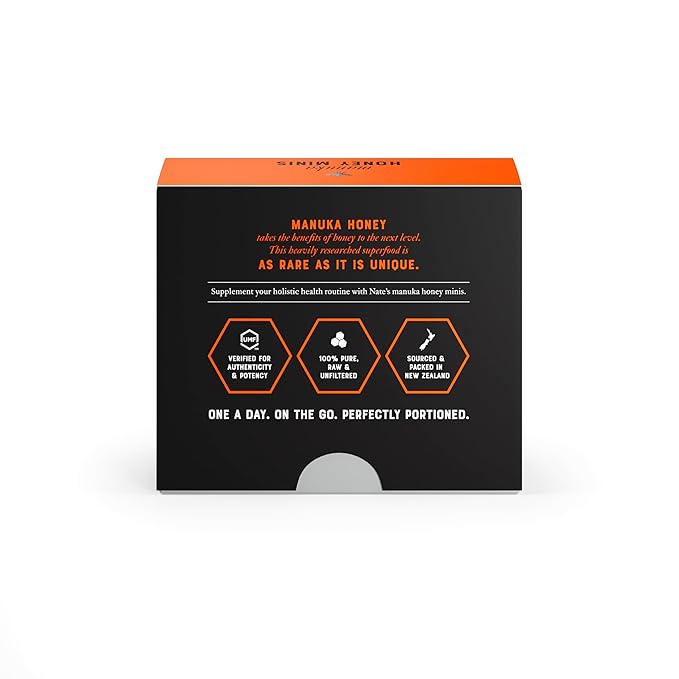 Nate's Manuka Honey Minis - 10 Count Single-serve, Pure Manuka Honey - MGO 263+ | UMF Certified 10+ Single-Serve Packets for On-the-Go Daily Wellness
