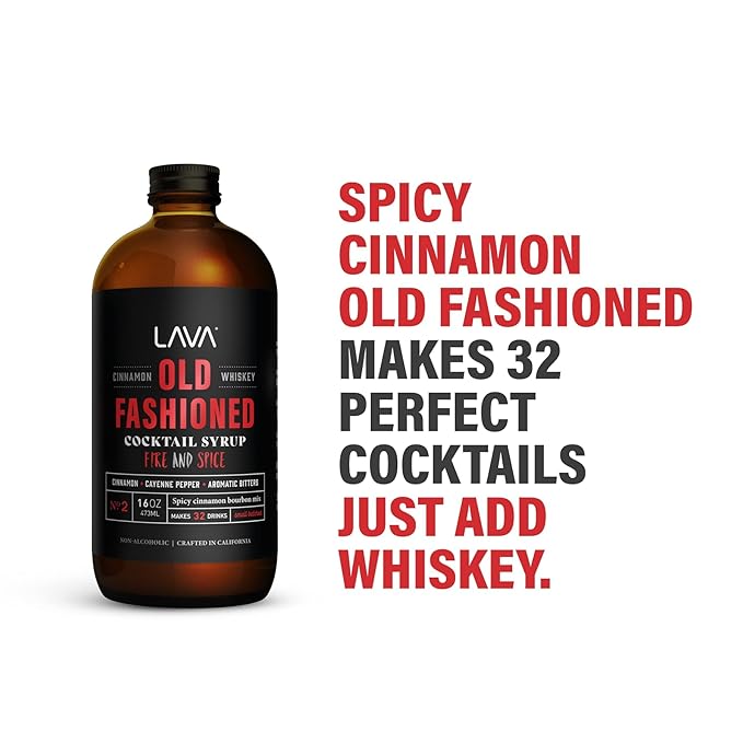 LAVA Premium Fire & Spice Cinnamon Whiskey Spicy Old Fashioned Cocktail Mix 16oz, Makes 32 Cocktails, Made with Aromatic Bitters, Demerara, Cinnamon, Cayenne Pepper. Just Add Whiskey.