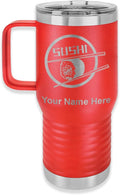LaserGram 20oz Vacuum Insulated Travel Mug with Handle, Sushi, Personalized Engraving Included (Red)