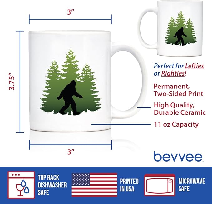 Bevvee Bigfoot Coffee Mug - Funny Bigfoot Gifts for Sasquatch Enthusiasts - 11oz White Ceramic Mug
