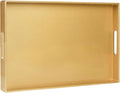 MAONAME Gold Decorative Tray for Coffee Table, Modern Serving Tray with Handles, Plastic Ottoman Trays for Living Room, Bathroom Decor, 15.8" L x 10.2" W x 1.4" H