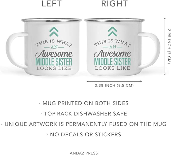 Andaz Press 11oz. Stainless Steel Campfire Coffee Mug Gift, This is What an Awesome Middle Sister Looks Like, 1-Pack, Birthday Gift Ideas Coworker Him Her, Includes Gift Box