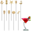 Martini Cocktail Picks Reusable Olive Picks Garnish Skewer Fruit Toothpicks Set of 9 (Gold)