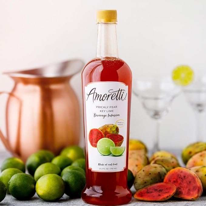 Amoretti - Prickly Pear Key Lime Beverage Infusion Drink Mix & Water Enhancer with Pump for Flavoring Cocktails, Waters, Teas, and other Beverages, 94 Servings Per Bottle (750 ml), Preservative Free