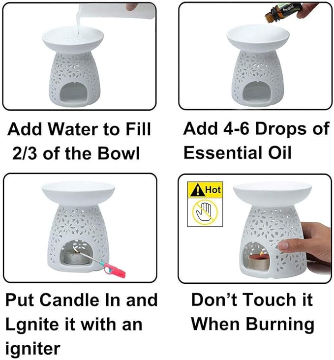 HwaGui - Ceramic Tea Light Holder & Wax Warmer, Aromatherapy Essential Oil Burner, Great Decoration for Living Room, Balcony, Patio, Porch and Garden