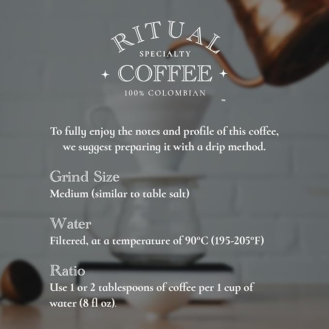 Ritual Specialty Coffee - Colombian Single Origin Whole Bean Gourmet, Intense Body, Upper Medium Roast 85+ SCA Score (Dark Chocolate, Almond & Malt),12oz (340g) 100% Castillo Variety