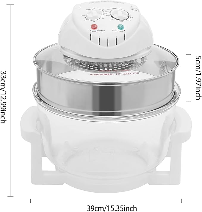 Airy Fryer 17L/17.96QT Electric Glass Broiler Fryers 360° Viewable Oven Electric Cooker, 482℉, Airfryer Oven with 2 Grill, Glass Broiler Fryer for Home, Kitchens, Restaurants