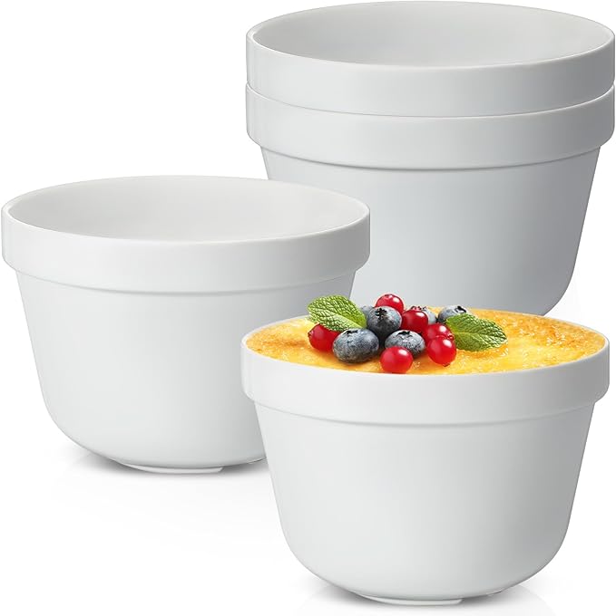 4 Pieces Ceramic 0.65 Qt Pudding Basins White 8 Inch Christmas Pudding Mold Bowls for Steaming Ovenproof Durable and Sturdy Porcelain Steamed Plum Puddings Bowl Basin, Easy to Clean