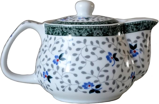 Small Porcelain Teapot, 9oz Tea Pot with Stainless Steel Filter Removable (Flower)