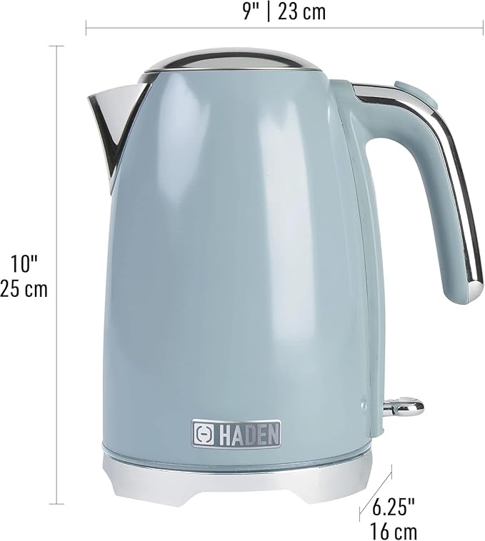 Haden Brighton Electric Kettle, Cordless 1.7 Liter Hot Water Boiler with Chrome Accents, Retro Style, and Auto Shut Off, Sky Blue