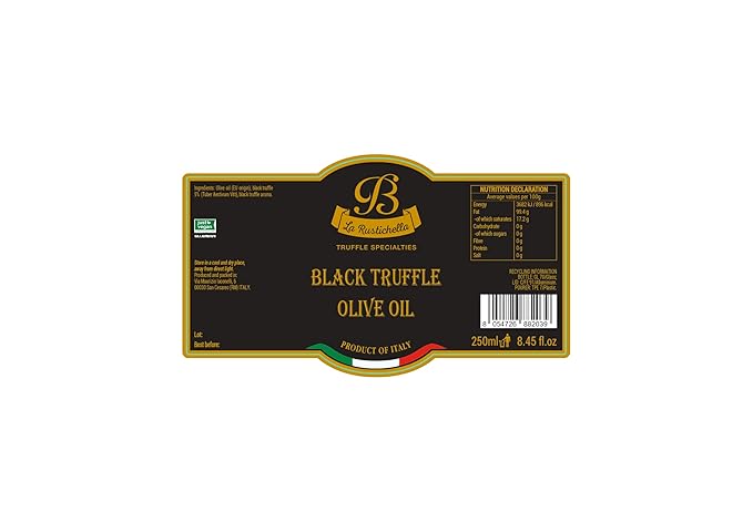 La Rustichella - Black Truffle Olive Oil 8.45 fl oz (250 ml) - 100% Made in Italy | Vegan, Gluten-Free, Cholesterol-Free