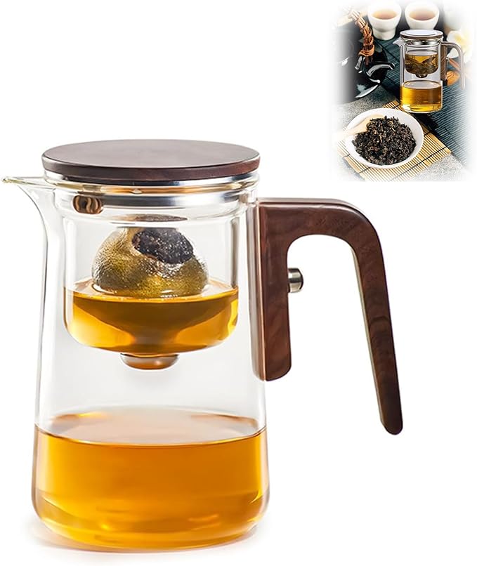 Enchanti Tea Pot, Witchcraft Magical Enchanted Glass Teapot with Strainer, Magnetic Filtration Pot with Handle, for Home, Gifting, Outdoor and Office (Solid Wooden handle 800)