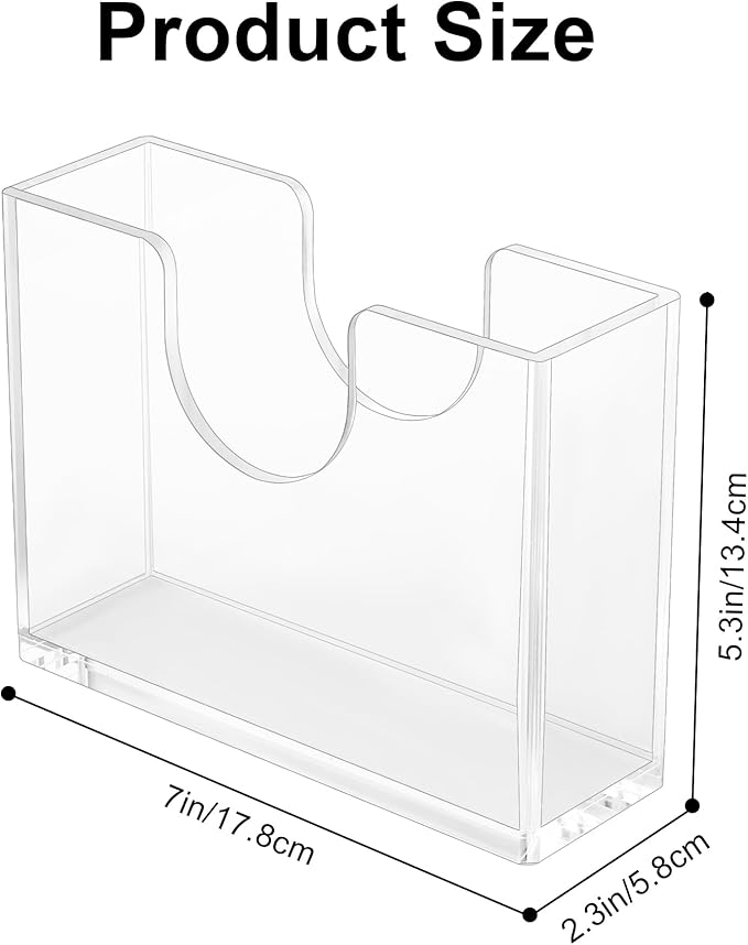 Clear Acrylic Napkin Holder for Table, Elegant Non-Slip Guest Towel Tray for Bathroom, Waterproof Vertical Tissue Dispenser for Kitchen, Dining, Bar, Office or Restaurant Square with rounded corners