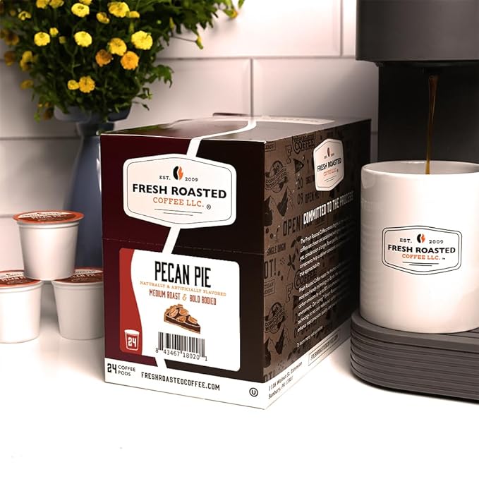 Fresh Roasted Coffee,Pecan Pie, Flavored Coffee Pods, K-Cup Compatible, 24 Count
