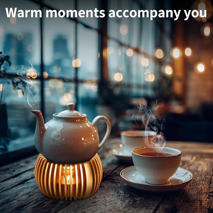 Teapot Warmer, Aluminum Tea Warmer with Wooden Base, Candle Heater for Heating Tea, Coffee, Milk, Food,Camping and Traveling, Universal Teapot Heater (Small-Metal Base(No Wooden))