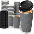 16 oz Coffee Cups with Lid, 100 Pack Disposable Coffee Cups Insulated Ripple Paper Cups for Water, Juice, Coffee (Gray 16 oz)