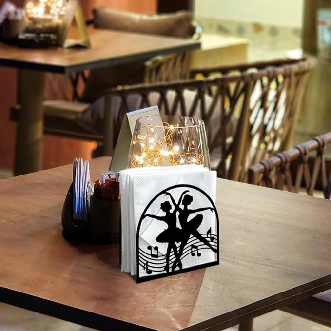 Ballerina Decorative Black Metal Napkin Holder for Table, 5.3" x 4.9" x 1.9" Ballet Dancer Standing Napkin Holder for Home Kitchen Restaurant Picnic Party Coffee Bar Dining Room