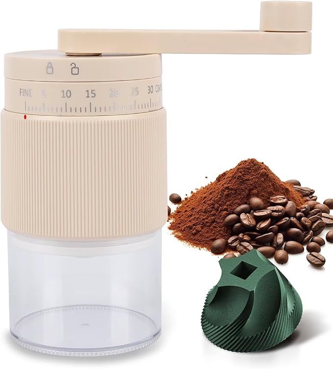 Mini Manual Coffee Grinder, 95 Ceramic Burr, Adjustable Coarse to Fine, 30g Bean Capacity with 80ml Powder Chamber, Detachable Handle Portable Grinder for Espresso, French Press, Travel & Camping，Pink
