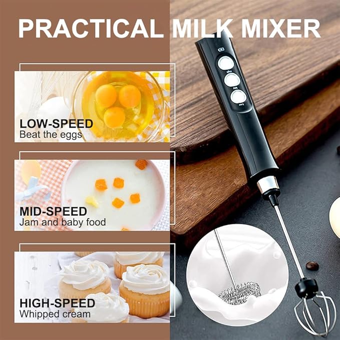 Milk Frother Handheld, atolla USB Rechargeable Electric Foam Maker with 3 Heads, 3 Adjustable Speeds Mini Milk Foamer for Latte, Cappuccino, Coffee, Hot Chocolate, Matcha