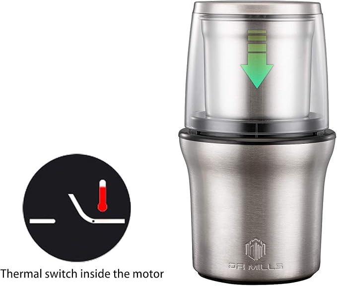 DR MILLS DM-7412N Coffee Grinder Electric, Spice Grinder Electric, Detachable Cup, Blade & Cup Made with SUS304 Stainless Steel,200w Small Food Grinder