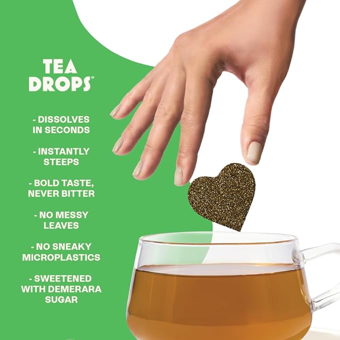 Tea Drops Lightly Sweetened Organic Tea Bulk Box | Sweet Peppermint | Caffeine Free | Iced or Hot Herbal Tea Beverages Gift Set | Includes Organic Peppermint Oil & Spearmint Leaves | 10 Drops per Box