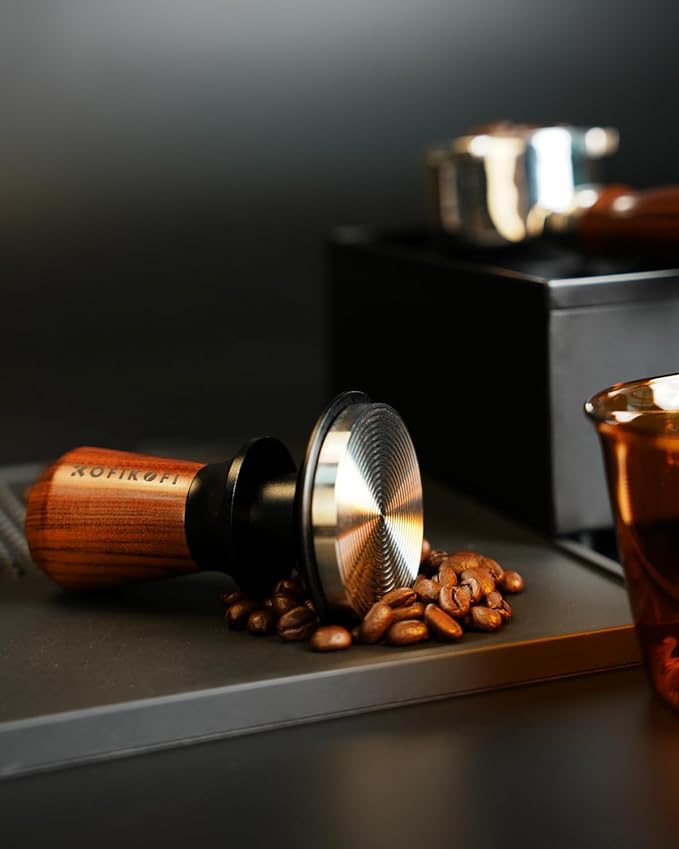 58mm Espresso Tamper, Coffee Tamper with 30lbs Spring Loaded, Espresso Coffee Tamper with Stainless Steel Ripple Base and Rosewood Handle Fits for E61,Breville and All 58mm Espresso Machines