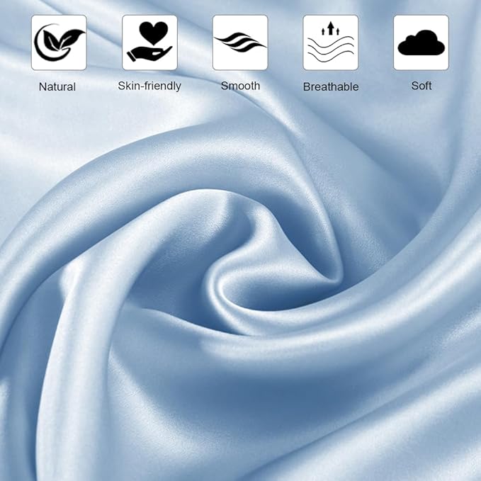 Silk Pillowcase for Hair and Skin with Hidden Zipper, Ravmix Both Sides 21Momme Mulberry Silk Cooling Pillow Case Queen Size 20×30inches, 1PCS, Light Blue