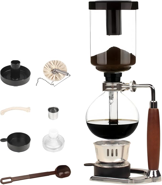 Siphon Coffee Maker, Stovetop Vacuum Coffee Brewer with Heat-Resistant Glass Carafe & Alcohol Burner, 360ml for 3 Cups, Ideal for Home Barista, Coffee Enthusiasts & Gift Giving