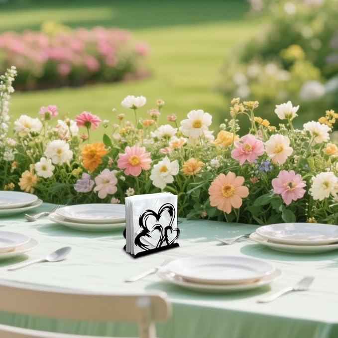 Heart and Love Decorative Black Metal Napkin Holder for Table, 5.3" x 4.9" x 1.9" Heart Standing Napkin Holder for Home Kitchen Restaurant Picnic Party Coffee Bar Dining Room