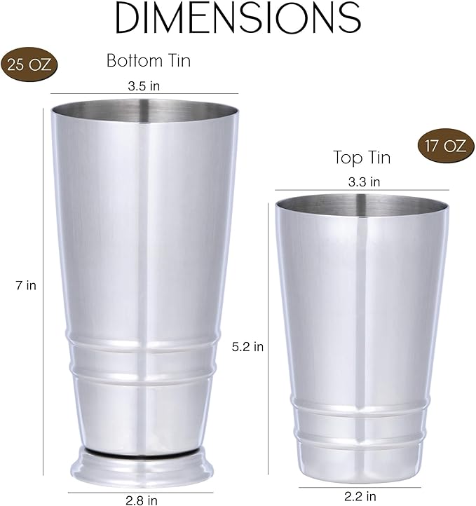 Premium 4-Piece Boston Cocktail Shaker Set w/Hawthorne Strainer & Japanese Jigger, Stainless Steel 304- Weighted Cocktail Set - Boston Shaker Set - Bartender Shaker - Shaker for Cocktails