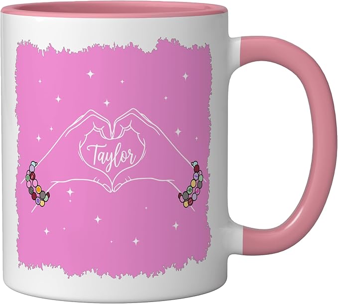 Heart Hands Taylor First Name Girl Vintage 70's 80's Ceramic Mug, Pink/White