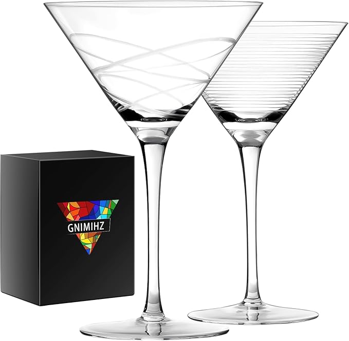 Etched Martini Glasses Set of 2-9 oz, Handmade Premium Crystal Cocktail Glasses, Martini, Cosmopolitan, Manhattan, Gimlet, Pisco Sour, Christmas Gifts for Men Women, Etched