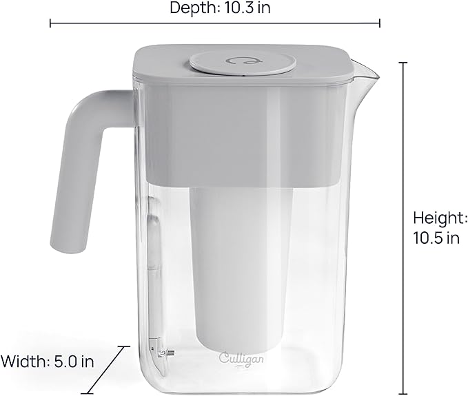 Culligan with ZeroWater Technology 12-Cup Water Filter Pitcher – Includes 5-Stage Advanced Water Filter, IAPMO Certified to Reduce Lead, Total PFAS (Forever Chemicals), Mercury, Fluoride, and Chlorine