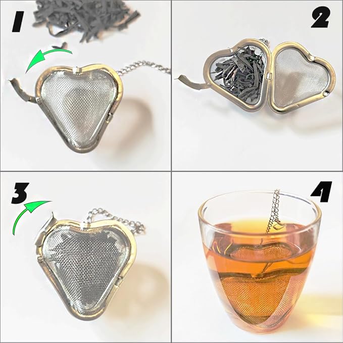 2 pcs tea infuser loose tea strainer, heart shaped stainless steel loose leaf tea infuser tea ball, cute pendant tea ball set tea gifts for tea lovers women (Black Cat + White Cat)