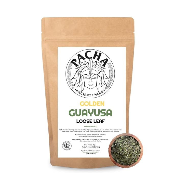 Pacha Ancient Energy Guayusa Tea | Green Guayusa | Traditional Guayusa | Loose leaf | Tea Bags | Energy Tea | l-theanine + caffeine | clean energy drink | Alternative to Yerba Mate, Coffee, and Green Tea (16oz, Golden Guayusa)