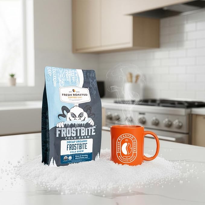 Fresh Roasted Coffee, Organic Decaf Frostbite Cold Brew | Mold & Myco 3rd Party Tested | 12 oz, Medium Roast, Kosher | Whole Bean