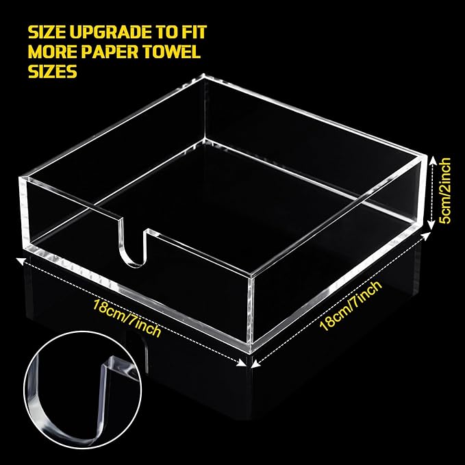 Acrylic Cocktail Napkin Holder for Table, Clear Beverage Napkin Holder Square Rectangle for Dinner, Kitchen, Bathroom, Restaurant, Bar (2 Pieces, 7 x 7 Inch)