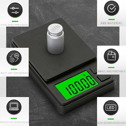 Digital Pocket Scales, Portable Precision Gram Scales, Mini Food Scale, Jewelry Scale, Kitchen Scale, with Backlit LCD, 7 Units and Tare Function, for Coffee, Tea, Gold, with Batter (300g/0.01g)