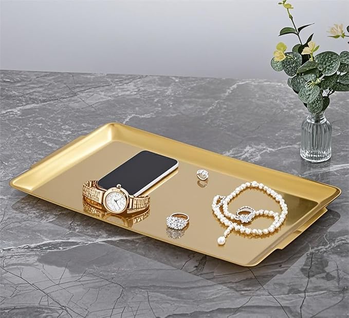 15.8" x 9.5" Large Serving Platters, Stainless Steel Heavy-Duty Large Serving Trays, Gold Rectangular Plates for Food, Fruit, Party, Wedding, Christmas, Chip and Scratch Resistant