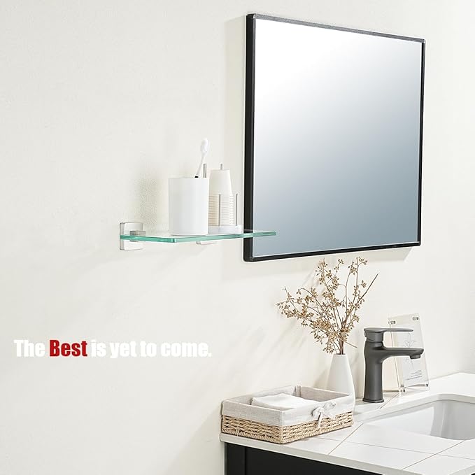 JQK Bathroom Glass Shelf, Tempered Glass Shower Storage 12 by 5 inches, 304 Stainless Steel Brushed Finish Wall Mount, TGS201L12-BN
