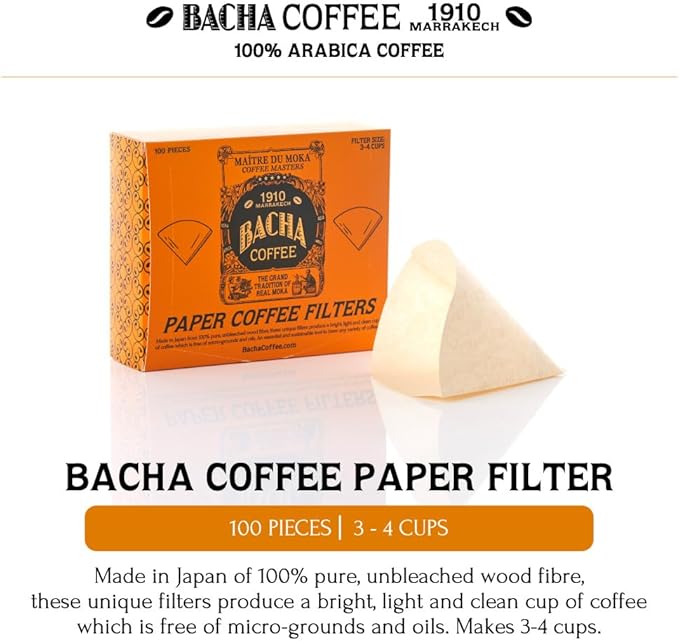 Bacha Coffee | Paper Coffee Filters, Large. 100 pcs. 3-4 Cups