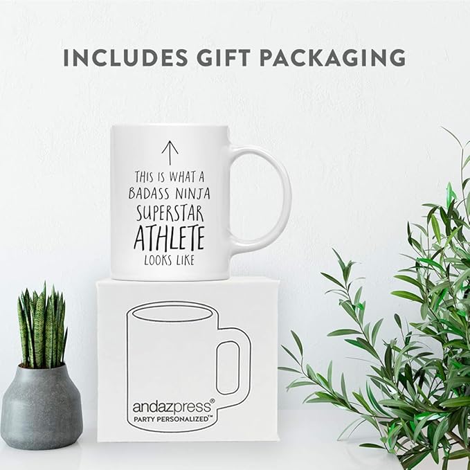Andaz Press Funny 11oz. Ceramic Coffee Tea Mug Gift, This is What a Badass Ninja Superstar Athlete Looks Like, 1-Pack