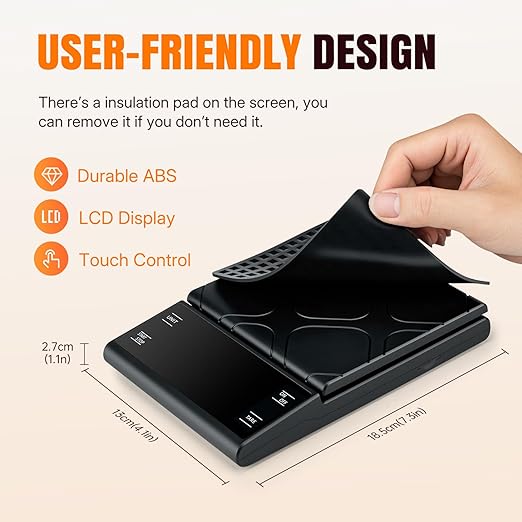 Wigearss Coffee Scale with Timer, 5kg/0.1g Accuracy, Rechargeable, Digital Precision for Espresso & Pour-Over Brewing, Digital Kitchen Scale with Auto Tare, Lit LCD Display and Silicone Cover - Black