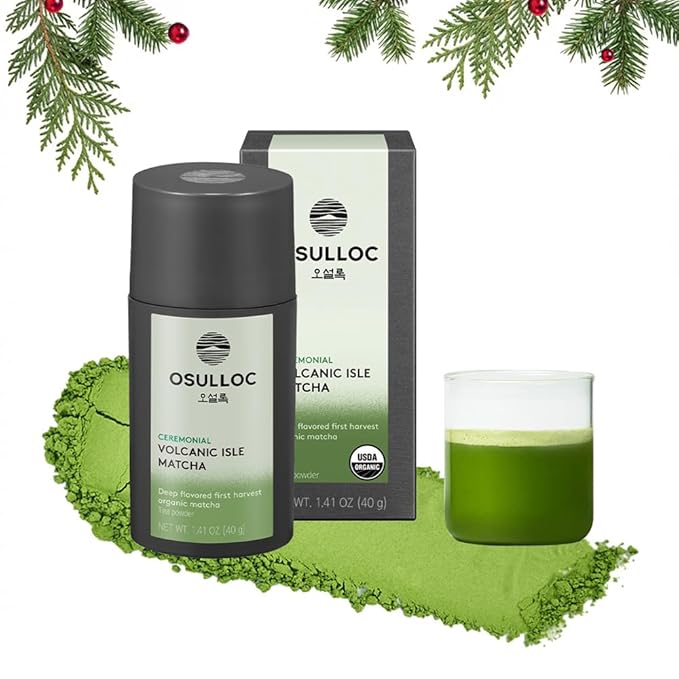 OSULLOC Volcanic Isle Matcha Powder, Ceremonial Grade Korean Matcha for lattes, Christmas gift idea, Green tea powder from Jeju island (1.41oz, 40g)