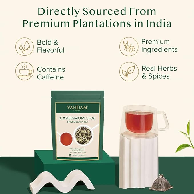 VAHDAM, Cardamom Chai Tea Loose Leaf (50 Cups,3.53 oz)  India's Traditional Cardamom Tea | Spiced Chai Tea | Brew Hot, Iced Or Chai Latte/Masala Chai | Whole Loose-Leaf, Vacuum Sealed