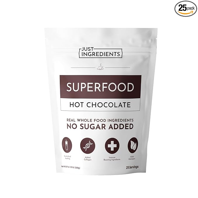 Superfood Hot Chocolate | 25 Servings | With Grass-fed Collagen, Organic Cacao, Cinnamon, Ashwagandha, Turmeric & Lion’s Mane | No Sugar Added | Supports Gut Health, Immunity & Cognitive Function*